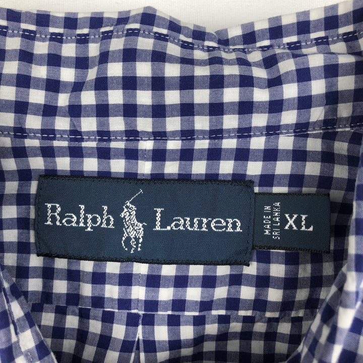 Ralph Lauren Gingham Check Long Sleeve Button-Down Check Shirt Men's XL cotton Navy blue Vintage Second Hand