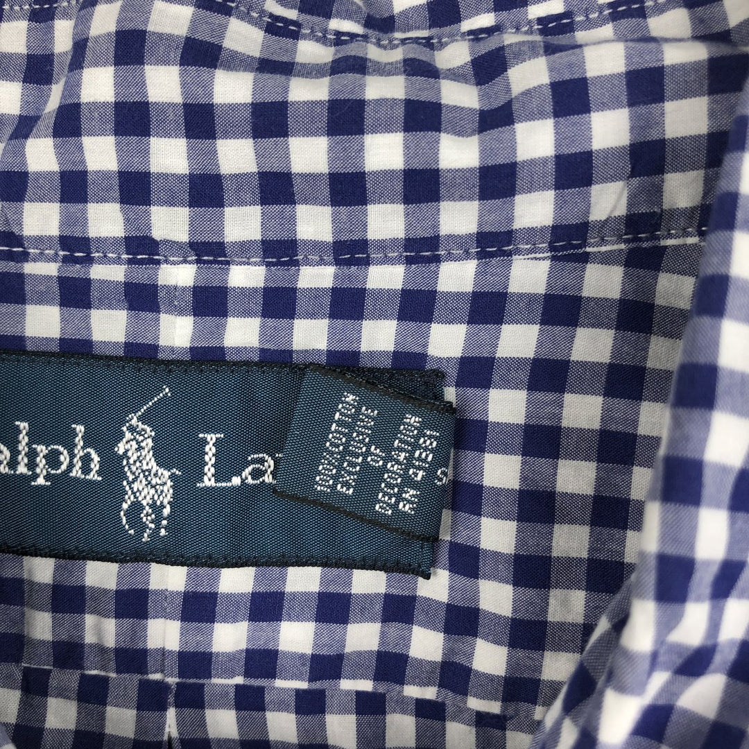 Ralph Lauren Gingham Check Long Sleeve Button-Down Check Shirt Men's XL cotton Navy blue Vintage Second Hand