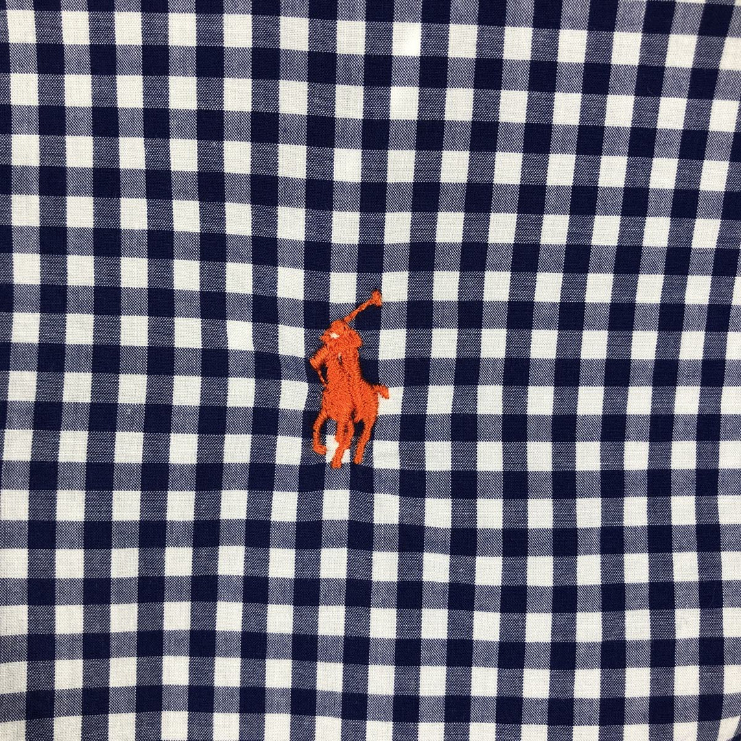 Ralph Lauren Gingham Check Long Sleeve Button-Down Check Shirt Men's XL cotton Navy blue Vintage Second Hand