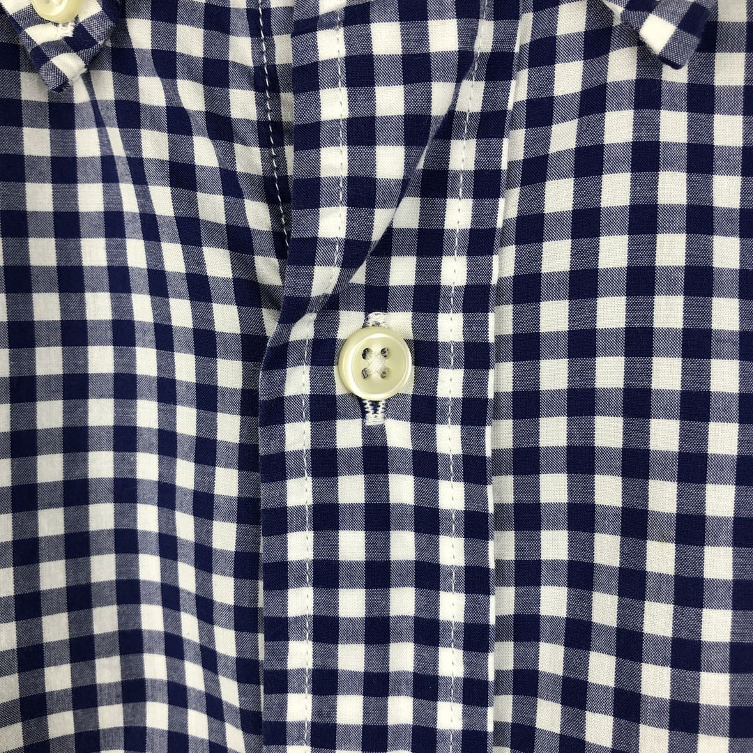 Ralph Lauren Gingham Check Long Sleeve Button-Down Check Shirt Men's XL cotton Navy blue Vintage Second Hand