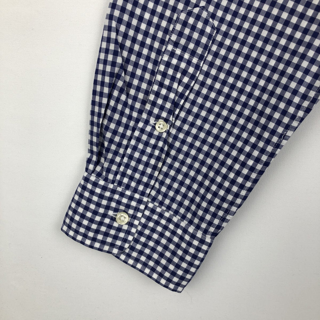 Ralph Lauren Gingham Check Long Sleeve Button-Down Check Shirt Men's XL cotton Navy blue Vintage Second Hand
