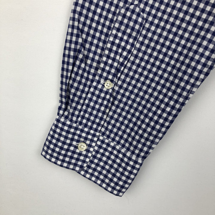 Ralph Lauren Gingham Check Long Sleeve Button-Down Check Shirt Men's XL cotton Navy blue Vintage Second Hand