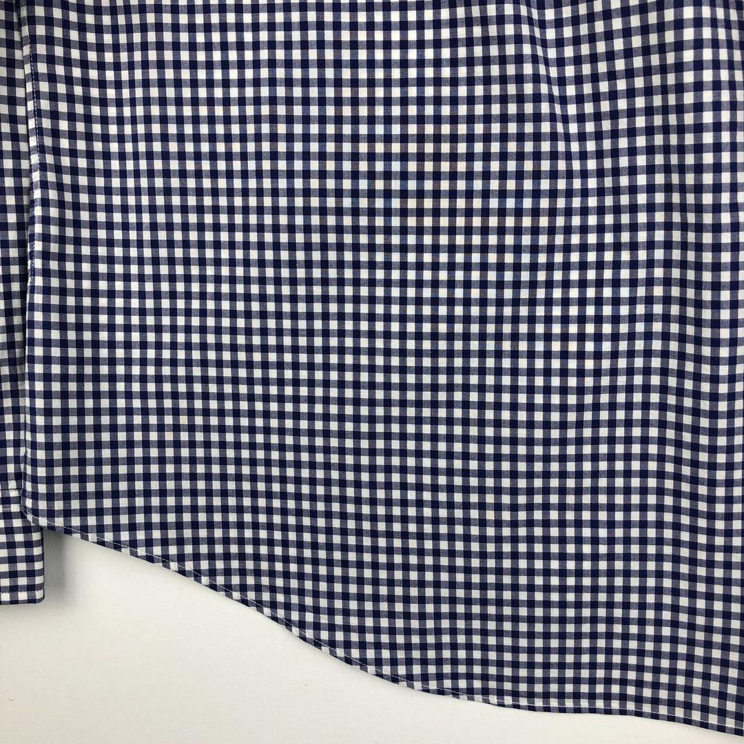 Ralph Lauren Gingham Check Long Sleeve Button-Down Check Shirt Men's XL cotton Navy blue Vintage Second Hand
