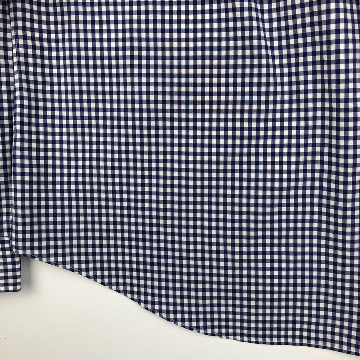Ralph Lauren Gingham Check Long Sleeve Button-Down Check Shirt Men's XL cotton Navy blue Vintage Second Hand