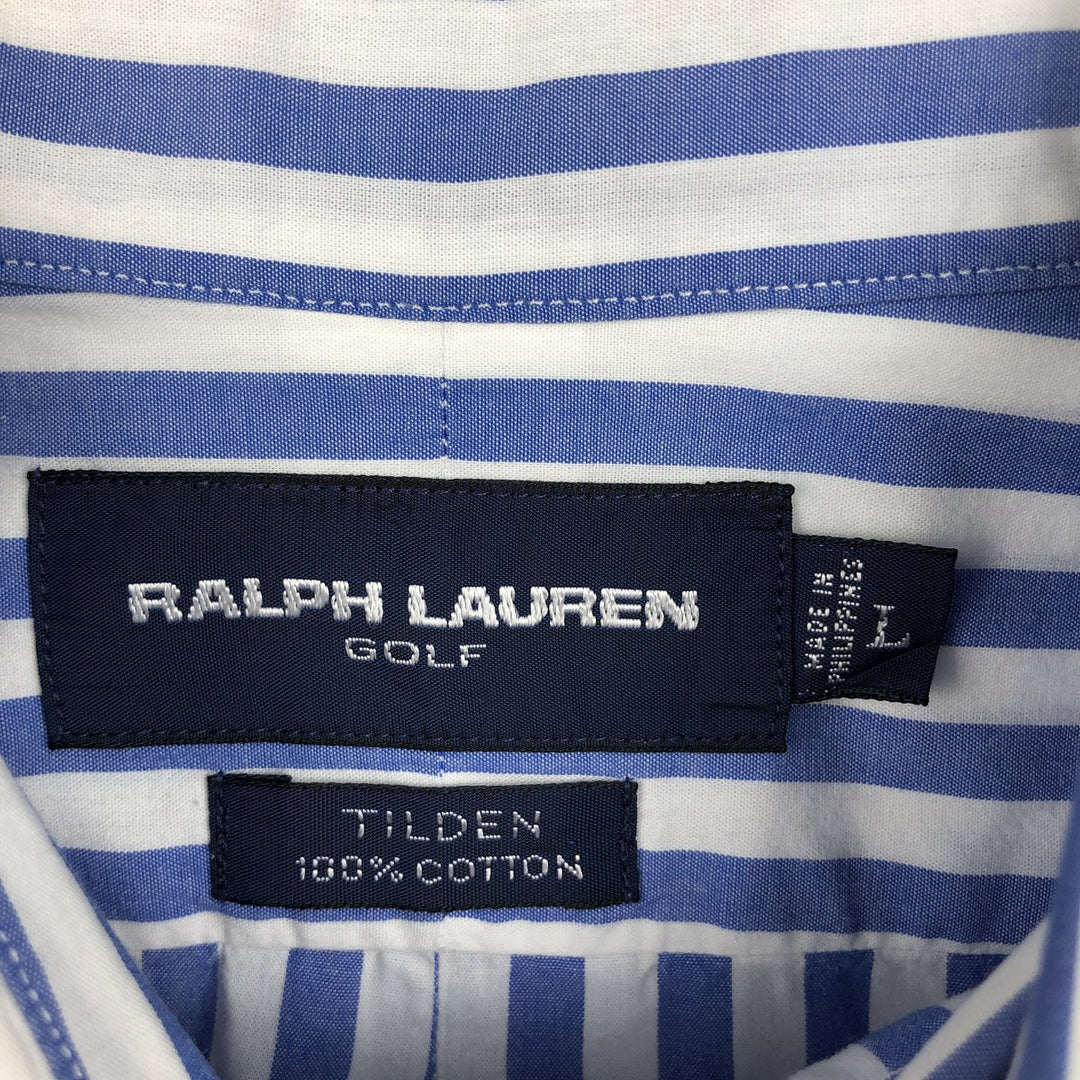 Ralph Lauren GOLF TILDEN Long-Sleeve Button-Down Striped Shirt, Men's Size L (approx.) cotton white type Vintage Second Hand
