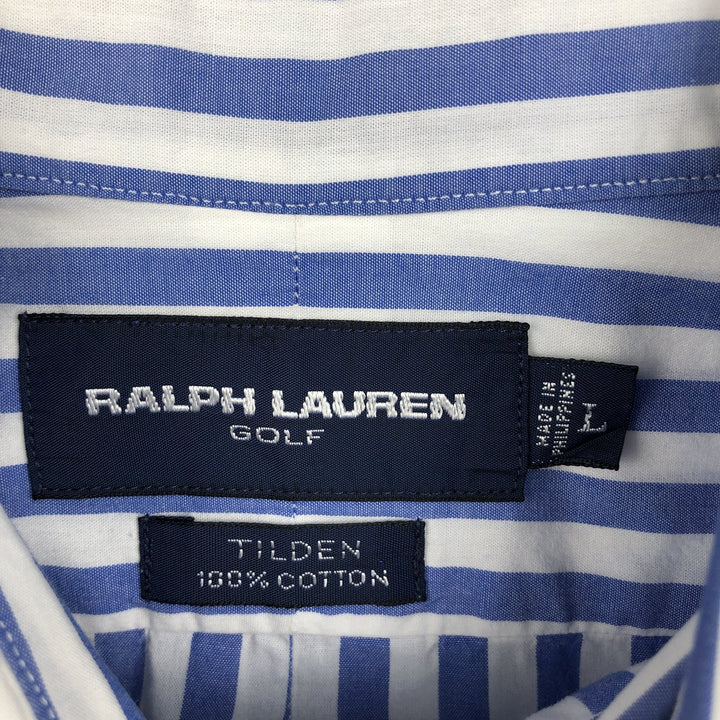 Ralph Lauren GOLF TILDEN Long-Sleeve Button-Down Striped Shirt, Men's Size L (approx.) cotton white type Vintage Second Hand