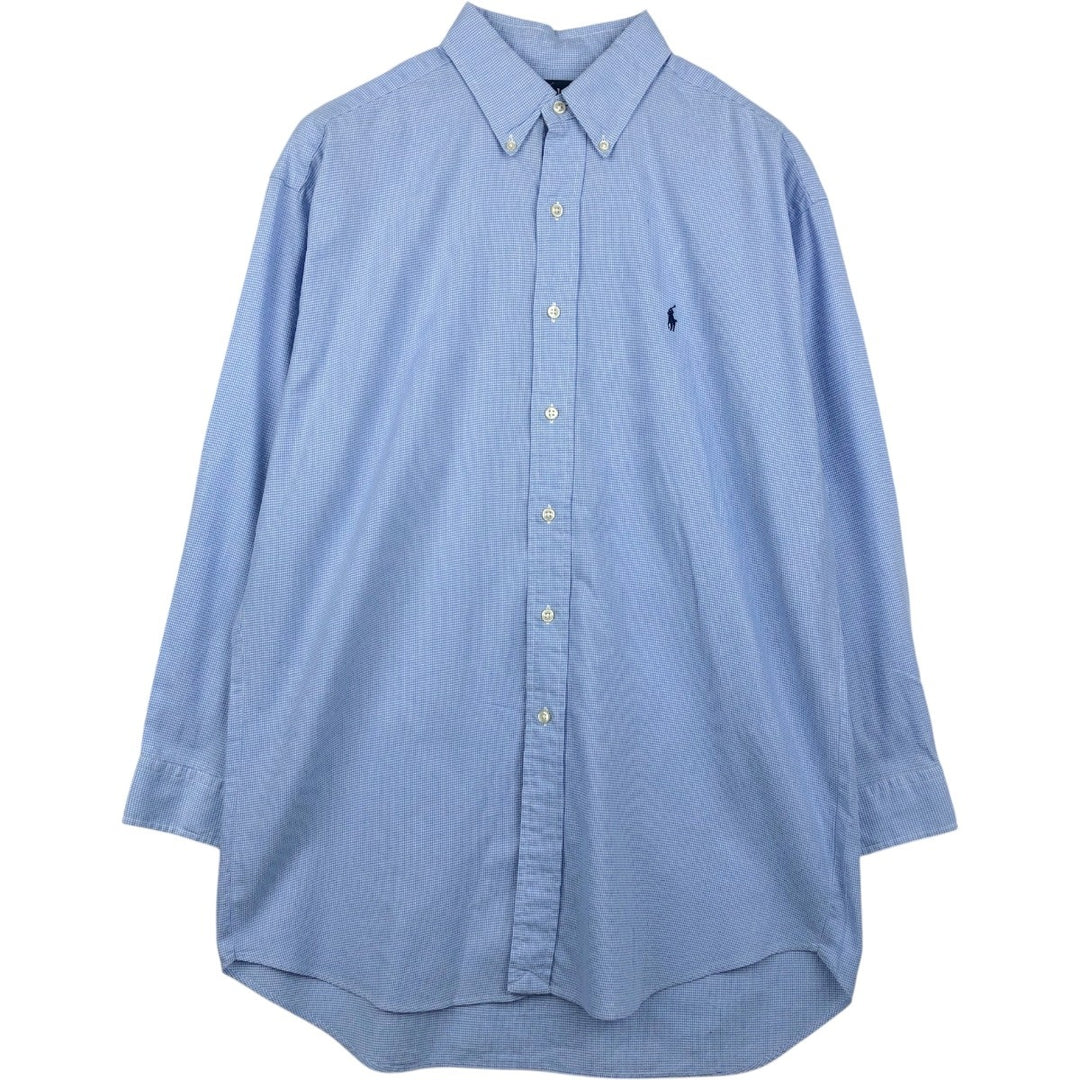 Ralph Lauren BLAKE Houndstooth Pattern Long Sleeve Button Down Shirt Men's Size L cotton Blue type light blue Vintage Second Hand