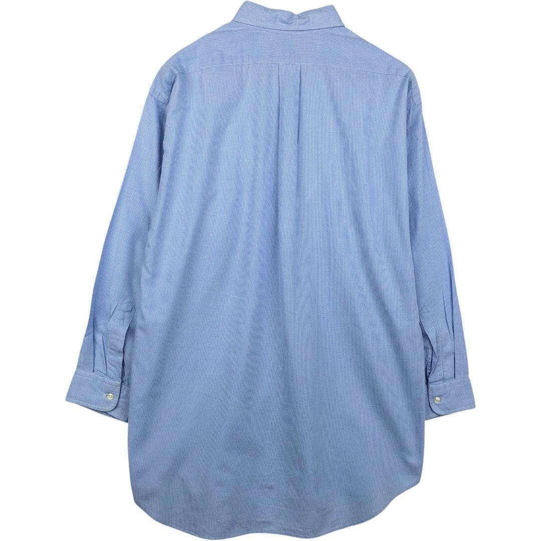 Ralph Lauren BLAKE Houndstooth Pattern Long Sleeve Button Down Shirt Men's Size L cotton Blue type light blue Vintage Second Hand