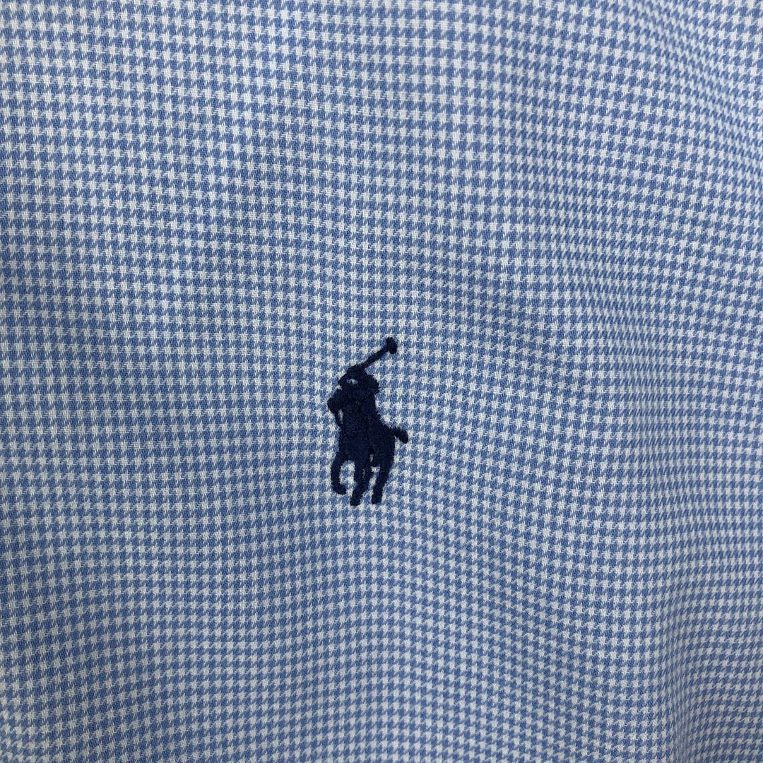 Ralph Lauren BLAKE Houndstooth Pattern Long Sleeve Button Down Shirt Men's Size L cotton Blue type light blue Vintage Second Hand