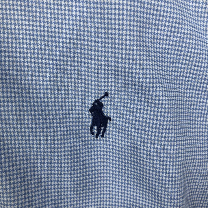 Ralph Lauren BLAKE Houndstooth Pattern Long Sleeve Button Down Shirt Men's Size L cotton Blue type light blue Vintage Second Hand