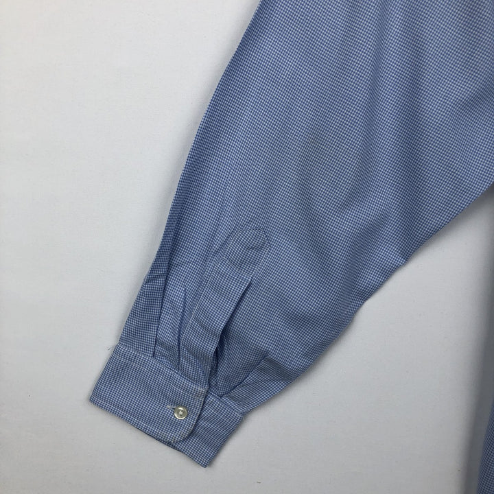Ralph Lauren BLAKE Houndstooth Pattern Long Sleeve Button Down Shirt Men's Size L cotton Blue type light blue Vintage Second Hand