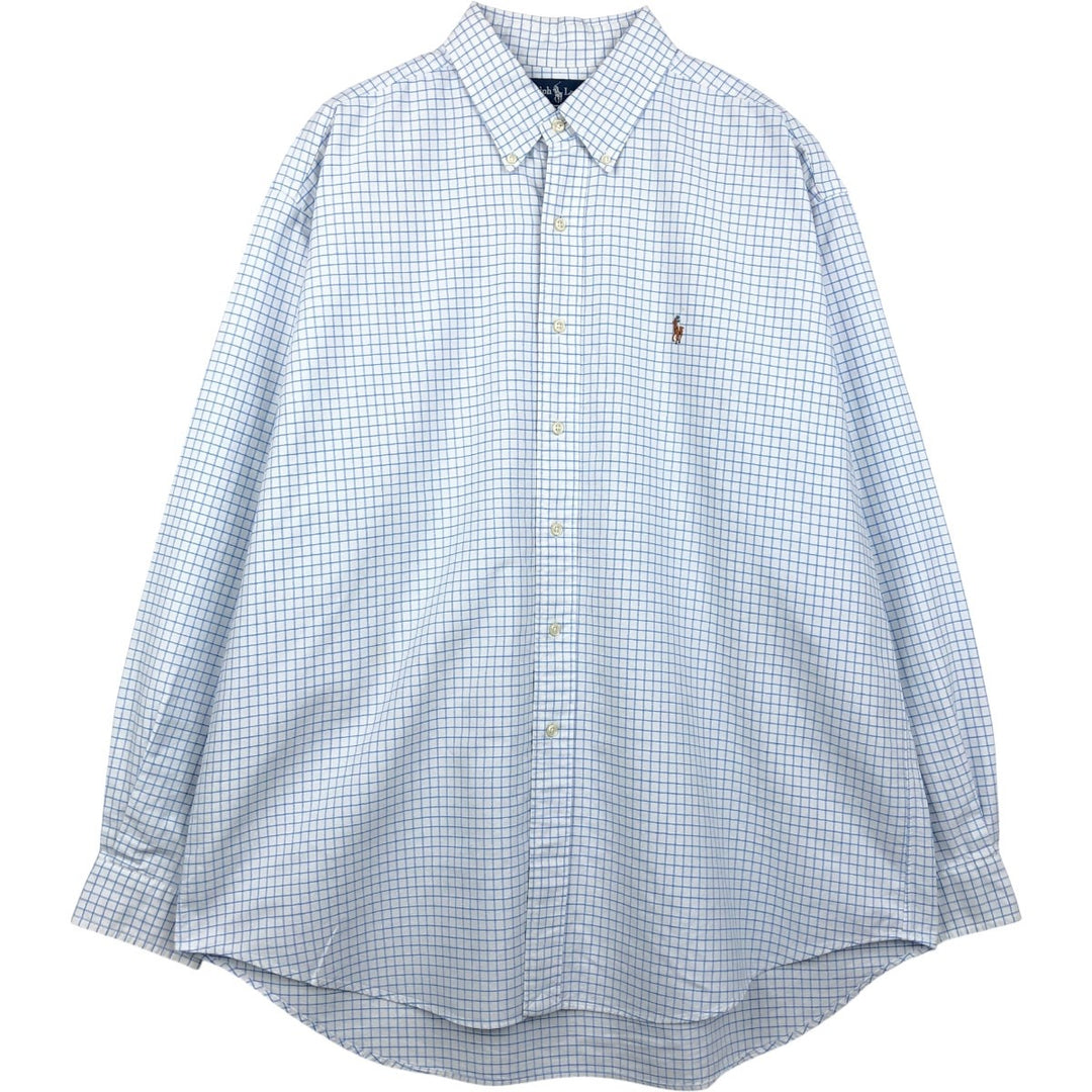 Ralph Lauren BLAKE long sleeve button down check shirt, men's XL size cotton white type Vintage Second Hand