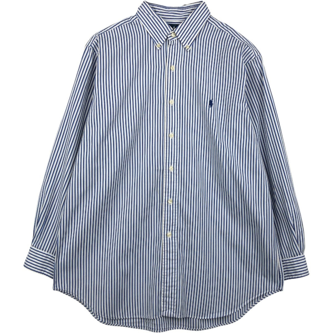 Ralph Lauren Classic Fit Multi-Stripe Long Sleeve Button-Down Striped Shirt, Men's Size L cotton white type Vintage Second Hand