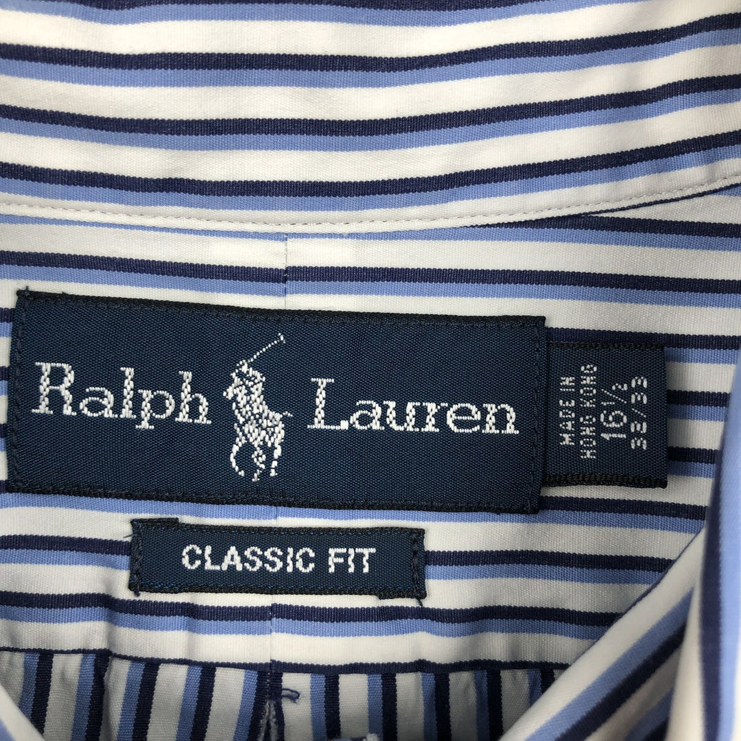 Ralph Lauren Classic Fit Multi-Stripe Long Sleeve Button-Down Striped Shirt, Men's Size L cotton white type Vintage Second Hand