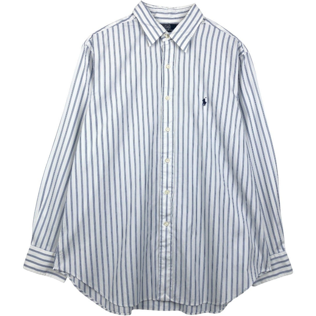 Ralph Lauren POLO by Ralph Lauren LOWELL Multi-stripe Long-Sleeve Cotton Stripe Shirt, Men's Size XL (approx.) cotton white type Vintage Second Hand