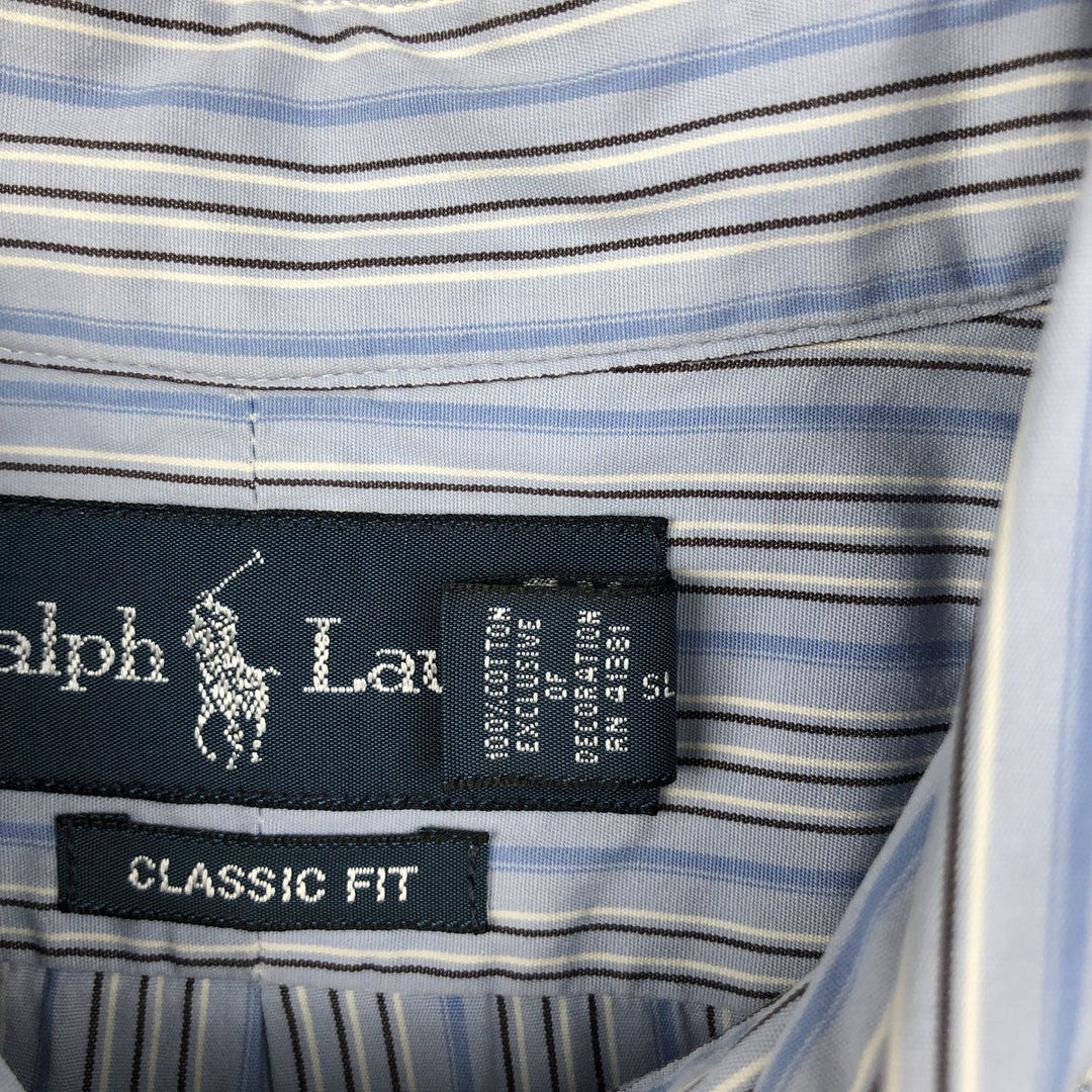 Ralph Lauren Classic Fit Multi-Stripe Long Sleeve Button-Down Striped Shirt, Men's Size L cotton Blue type light blue Vintage Second Hand