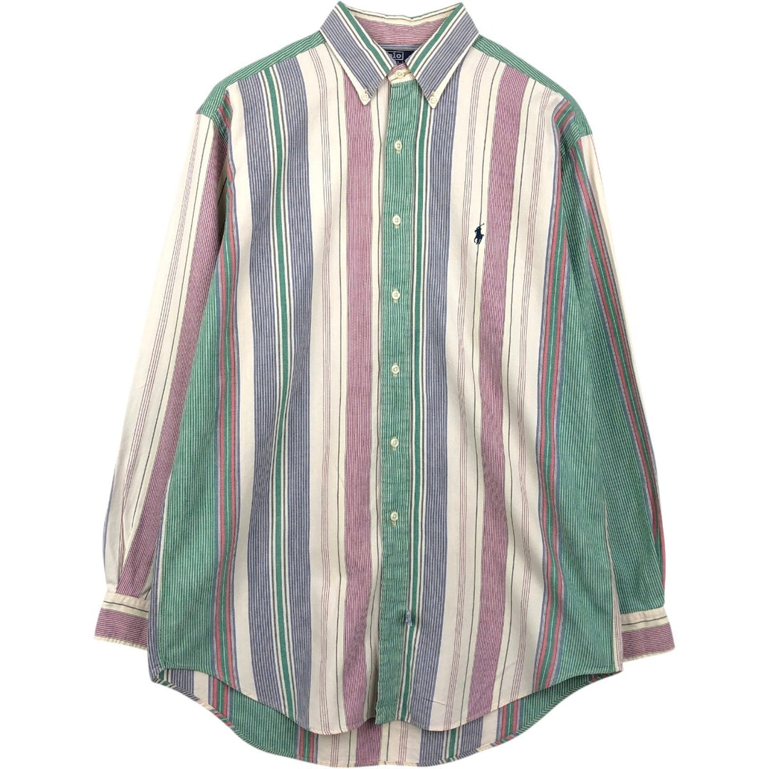 Ralph Lauren POLO by Ralph Lauren Multi-Stripe Long Sleeve Button-Down Striped Shirt, Men's Size Medium cotton Beige type Vintage Second Hand