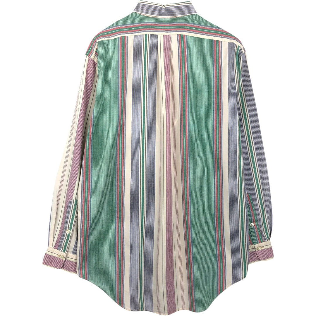 Ralph Lauren POLO by Ralph Lauren Multi-Stripe Long Sleeve Button-Down Striped Shirt, Men's Size Medium cotton Beige type Vintage Second Hand
