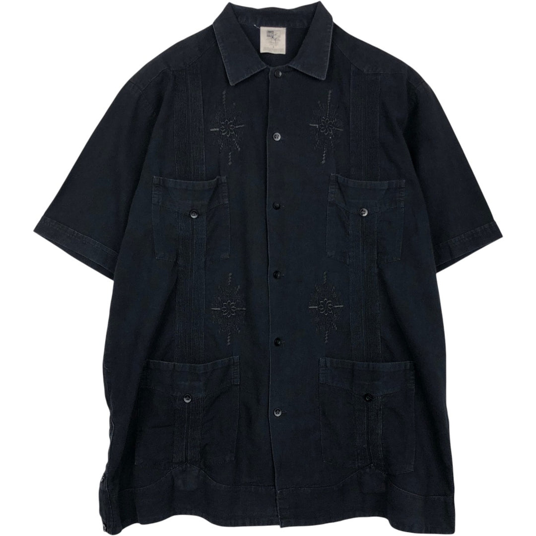Mr.buho Short-Sleeve Mexican Shirt, Cuban Shirt, Box Shirt, Men's Size L (approx.) cotton black type Vintage Second Hand