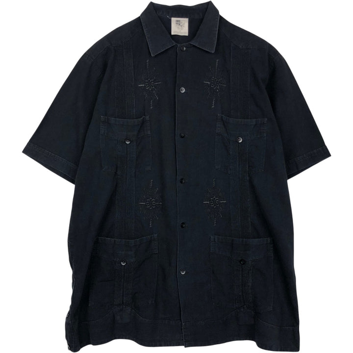 Mr.buho Short-Sleeve Mexican Shirt, Cuban Shirt, Box Shirt, Men's Size L (approx.) cotton black type Vintage Second Hand