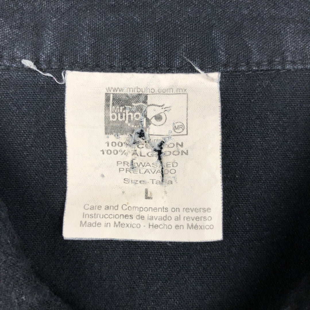 Mr.buho Short-Sleeve Mexican Shirt, Cuban Shirt, Box Shirt, Men's Size L (approx.) cotton black type Vintage Second Hand