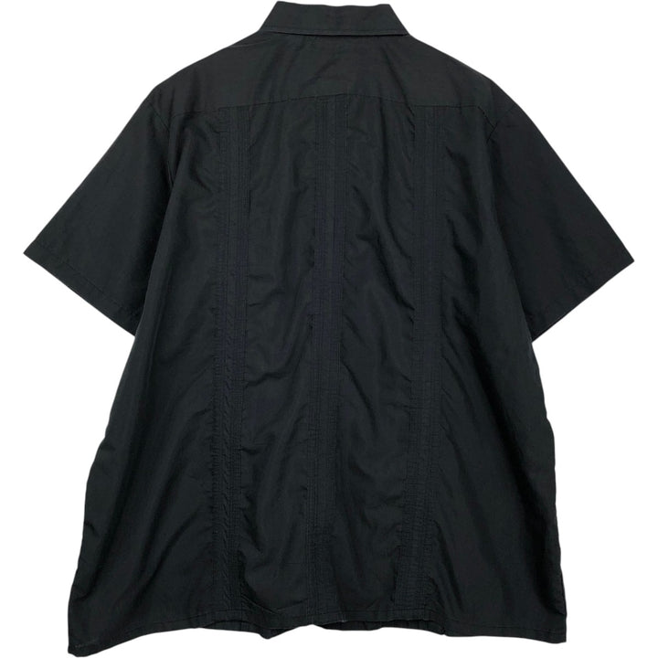 GUAYABERA Plain Short-Sleeve Mexican Shirt, Cuban Shirt, Boxy Shirt, Men's Size XL polyester black type Vintage Second Hand