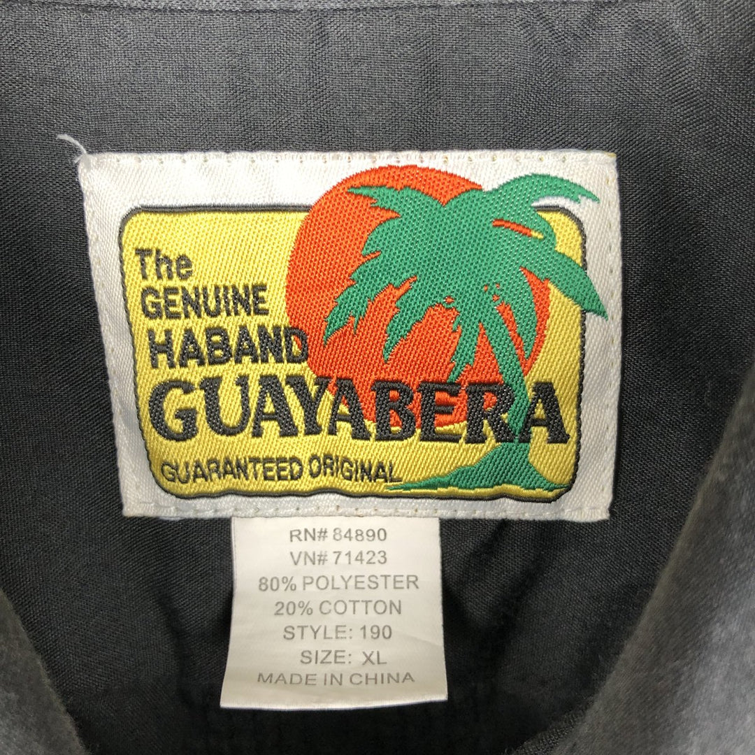 GUAYABERA Plain Short-Sleeve Mexican Shirt, Cuban Shirt, Boxy Shirt, Men's Size XL polyester black type Vintage Second Hand