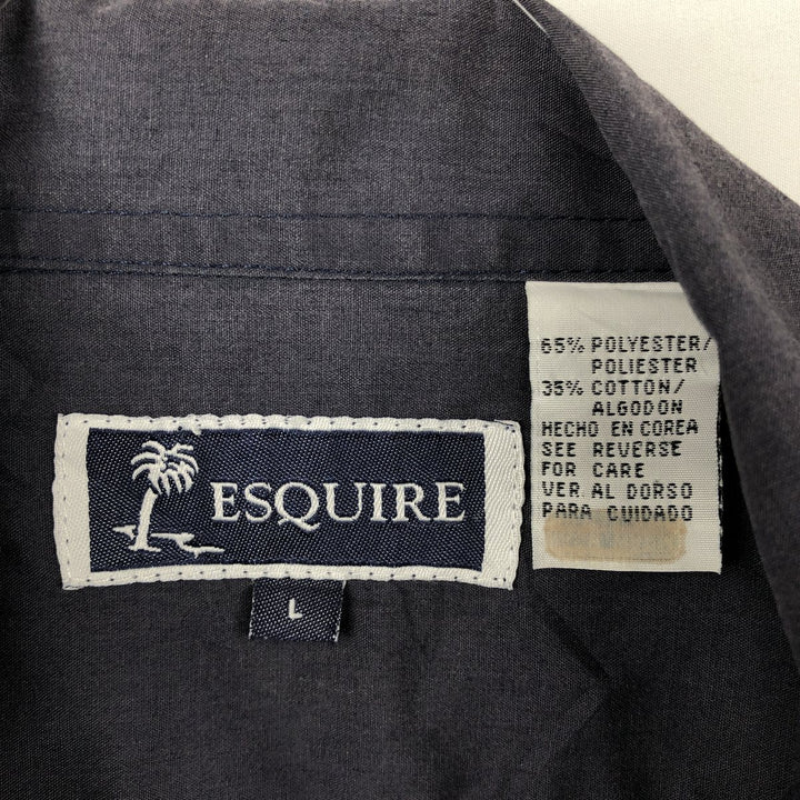 ESQUIRE Short-Sleeve Open-Collar Mexican Shirt, Cuban Shirt, Boxy Shirt, Men's Size L (approx.) polyester navy blue type Vintage Second Hand