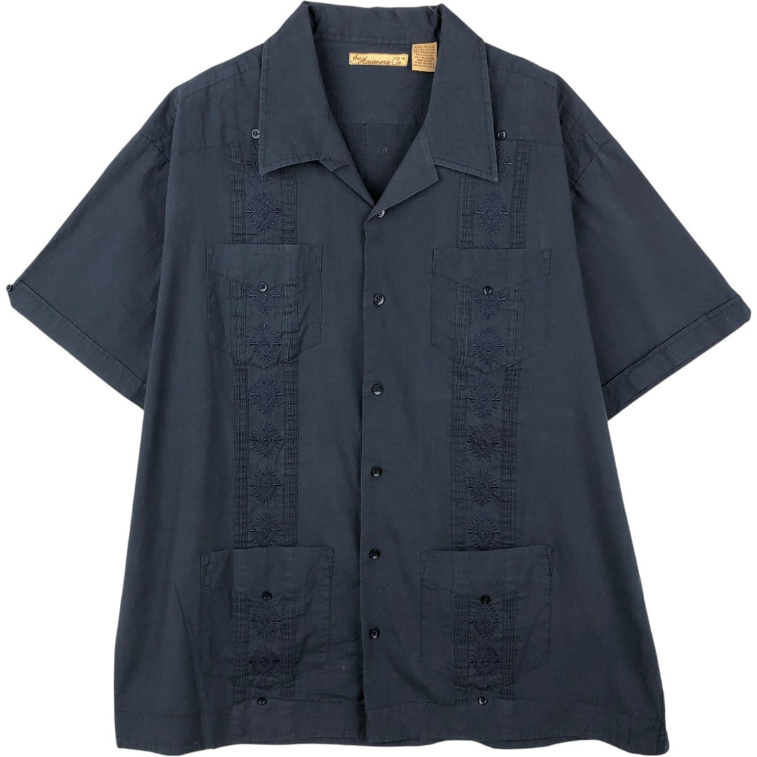 THE HAVANERA CO Short Sleeve Open Collar Mexican Shirt Cuban Shirt Box Shirt Men's XXL polyester navy blue type Vintage Second Hand