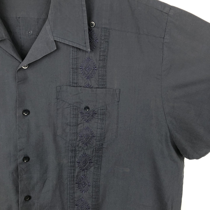 THE HAVANERA CO Short Sleeve Open Collar Mexican Shirt Cuban Shirt Box Shirt Men's XXL polyester navy blue type Vintage Second Hand