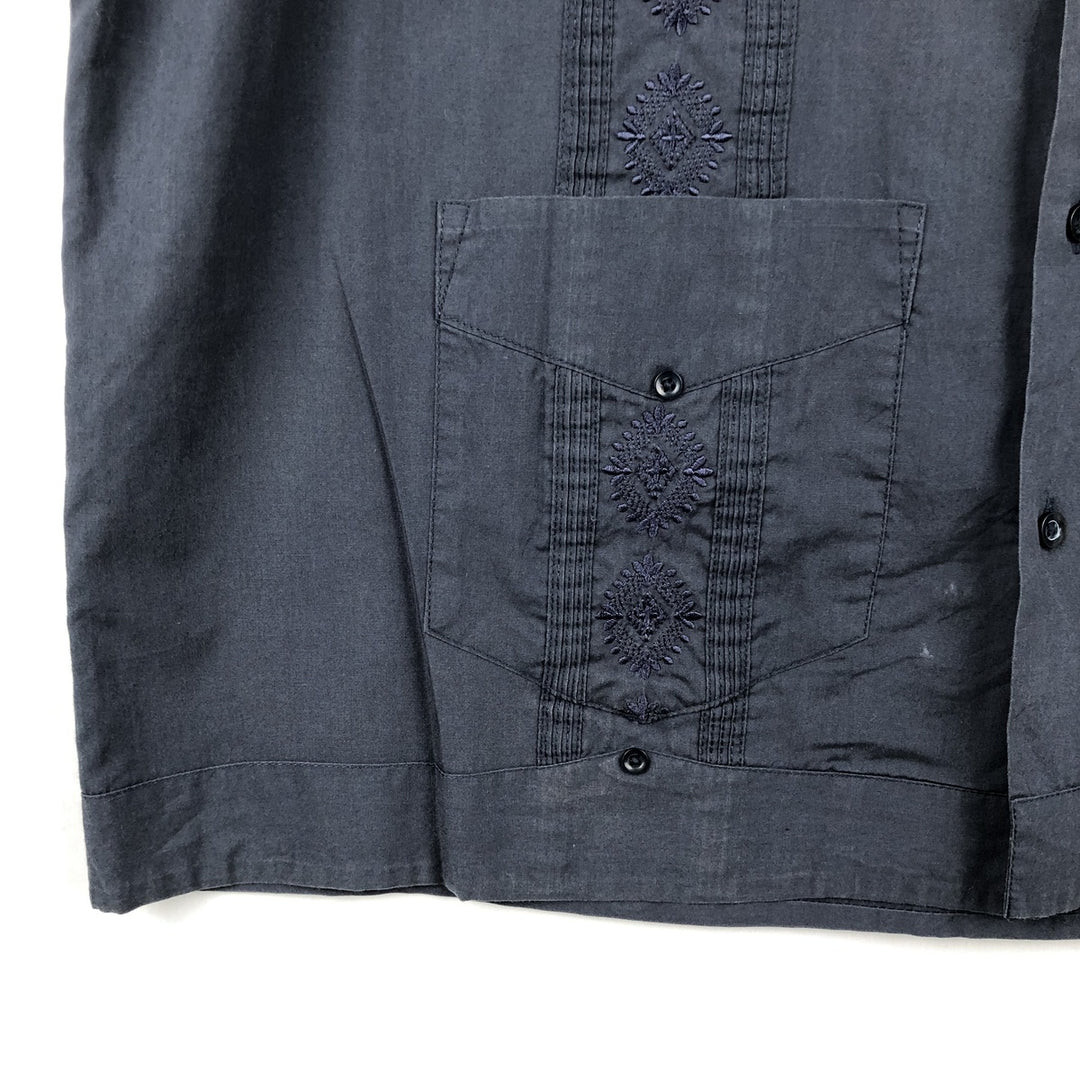 THE HAVANERA CO Short Sleeve Open Collar Mexican Shirt Cuban Shirt Box Shirt Men's XXL polyester navy blue type Vintage Second Hand
