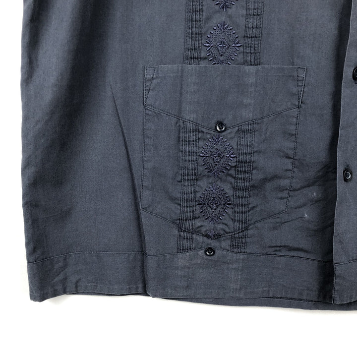 THE HAVANERA CO Short Sleeve Open Collar Mexican Shirt Cuban Shirt Box Shirt Men's XXL polyester navy blue type Vintage Second Hand
