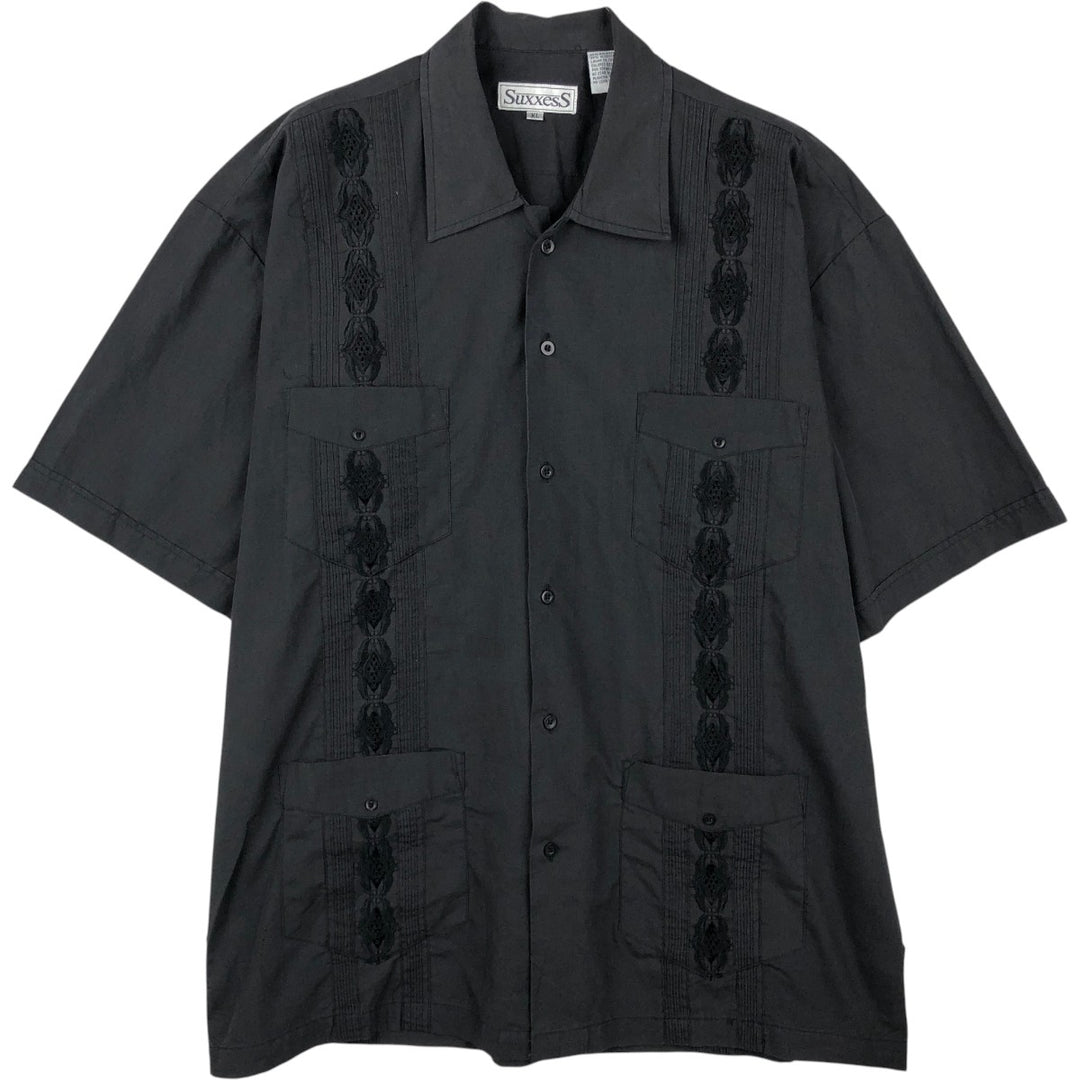 SuxxesS Short-Sleeve Mexican Shirt, Cuban Shirt, Boxy Shirt, Men's Size XL (approx.) polyester black type Vintage Second Hand