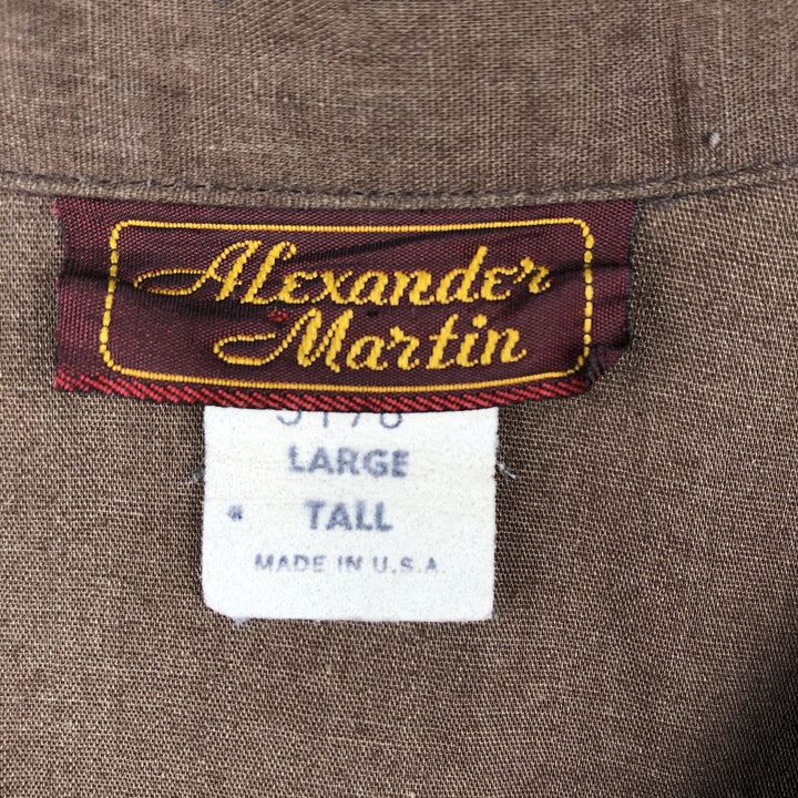 Alexander Martin Short-Sleeve Open-Collar Mexican Shirt, Cuban Shirt, Boxy Shirt, Made in USA, Men's Size L (Equivalent), Vintage polyester brown type Vintage Second Hand