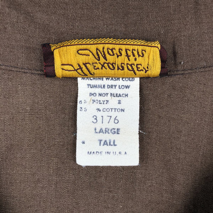 Alexander Martin Short-Sleeve Open-Collar Mexican Shirt, Cuban Shirt, Boxy Shirt, Made in USA, Men's Size L (Equivalent), Vintage polyester brown type Vintage Second Hand