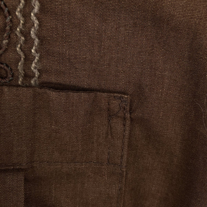 Alexander Martin Short-Sleeve Open-Collar Mexican Shirt, Cuban Shirt, Boxy Shirt, Made in USA, Men's Size L (Equivalent), Vintage polyester brown type Vintage Second Hand