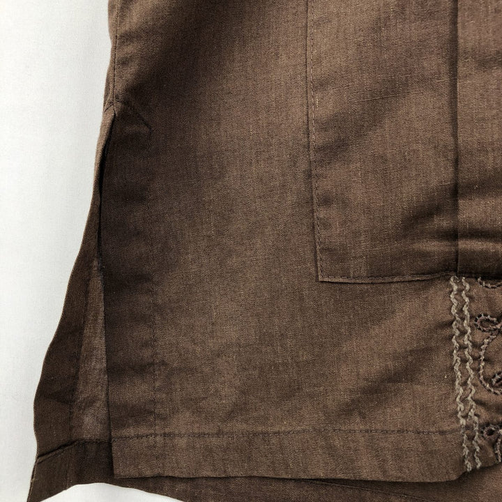 Alexander Martin Short-Sleeve Open-Collar Mexican Shirt, Cuban Shirt, Boxy Shirt, Made in USA, Men's Size L (Equivalent), Vintage polyester brown type Vintage Second Hand
