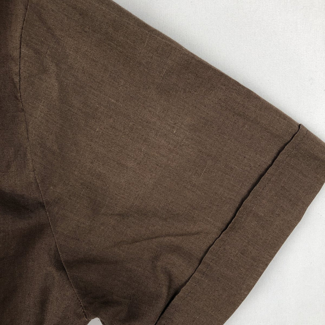 Alexander Martin Short-Sleeve Open-Collar Mexican Shirt, Cuban Shirt, Boxy Shirt, Made in USA, Men's Size L (Equivalent), Vintage polyester brown type Vintage Second Hand