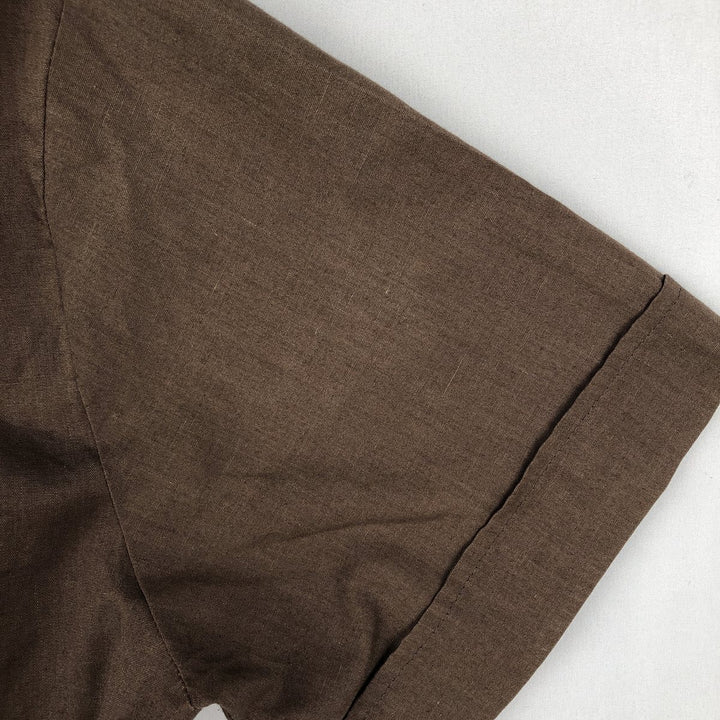 Alexander Martin Short-Sleeve Open-Collar Mexican Shirt, Cuban Shirt, Boxy Shirt, Made in USA, Men's Size L (Equivalent), Vintage polyester brown type Vintage Second Hand