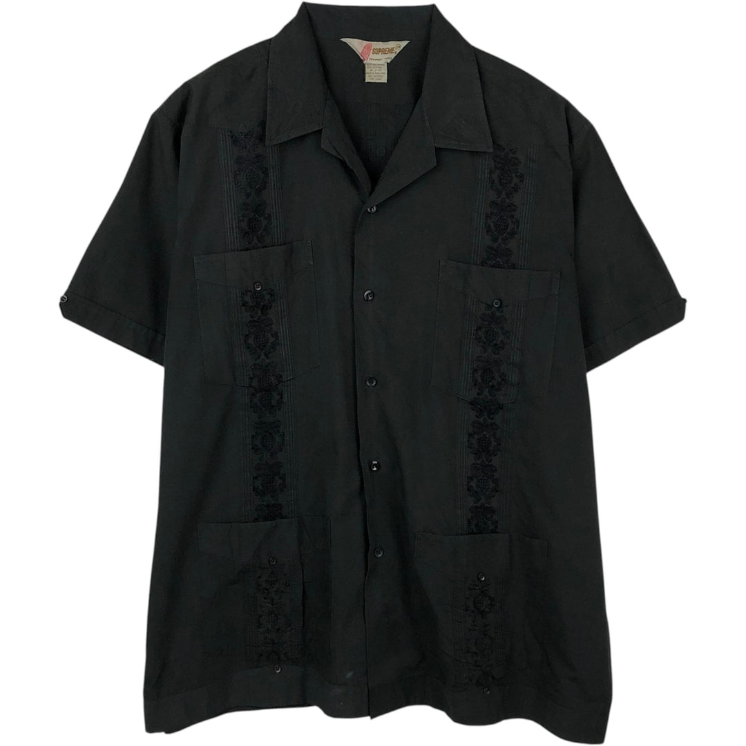 80s-90'S Supreme Short-Sleeve Open-Collar Mexican Shirt/Cuban Shirt/Box Shirt, Men's XXL Equivalent, Vintage polyester black type Vintage Second Hand