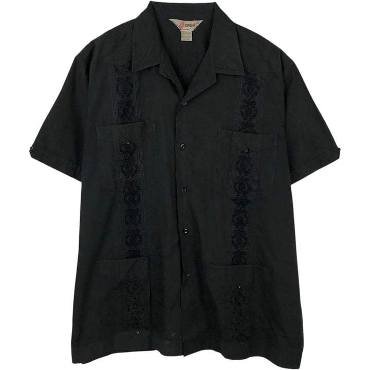 80s-90'S Supreme Short-Sleeve Open-Collar Mexican Shirt/Cuban Shirt/Box Shirt, Men's XXL Equivalent, Vintage polyester black type Vintage Second Hand