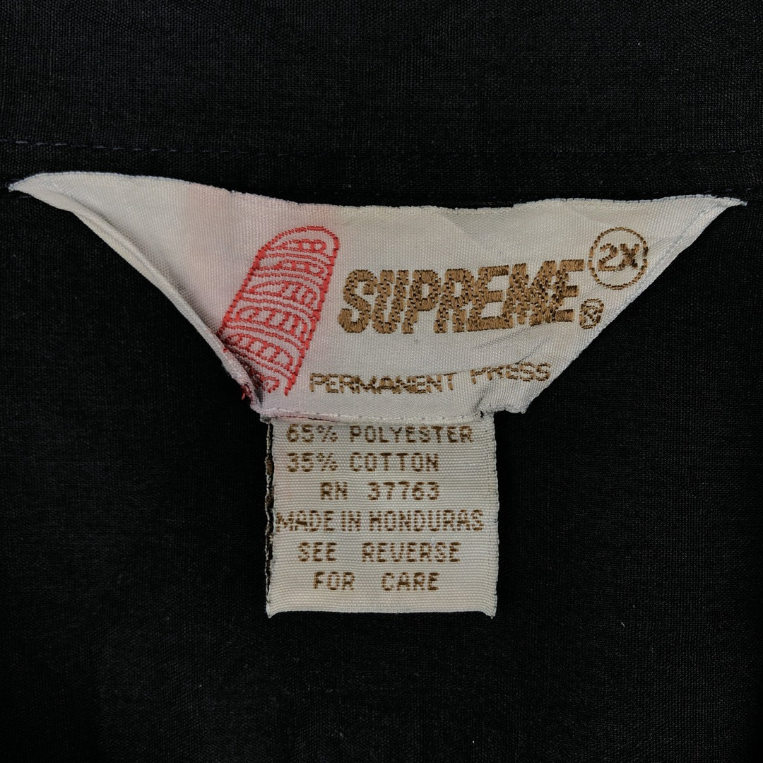 80s-90'S Supreme Short-Sleeve Open-Collar Mexican Shirt/Cuban Shirt/Box Shirt, Men's XXL Equivalent, Vintage polyester black type Vintage Second Hand