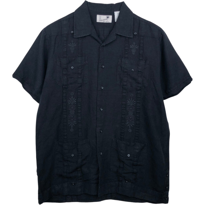 Havana Short Sleeve Open Collar Mexican Shirt Cuban Shirt Box Shirt Men's M Size linen black type Vintage Second Hand