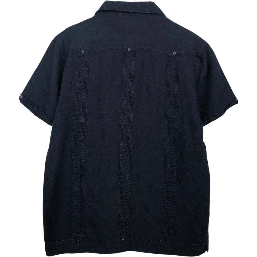 Havana Short Sleeve Open Collar Mexican Shirt Cuban Shirt Box Shirt Men's M Size linen black type Vintage Second Hand