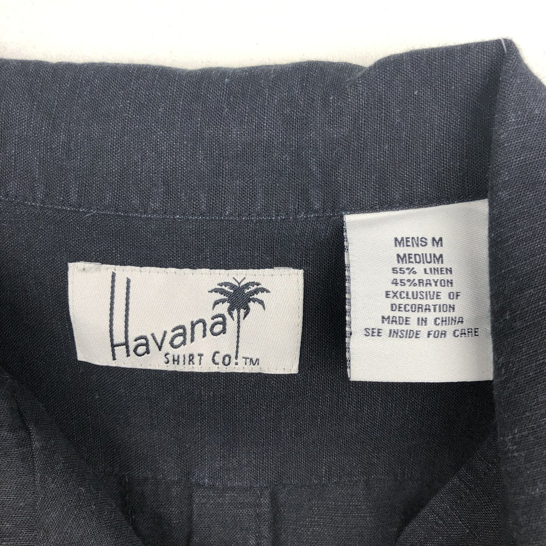 Havana Short Sleeve Open Collar Mexican Shirt Cuban Shirt Box Shirt Men's M Size linen black type Vintage Second Hand