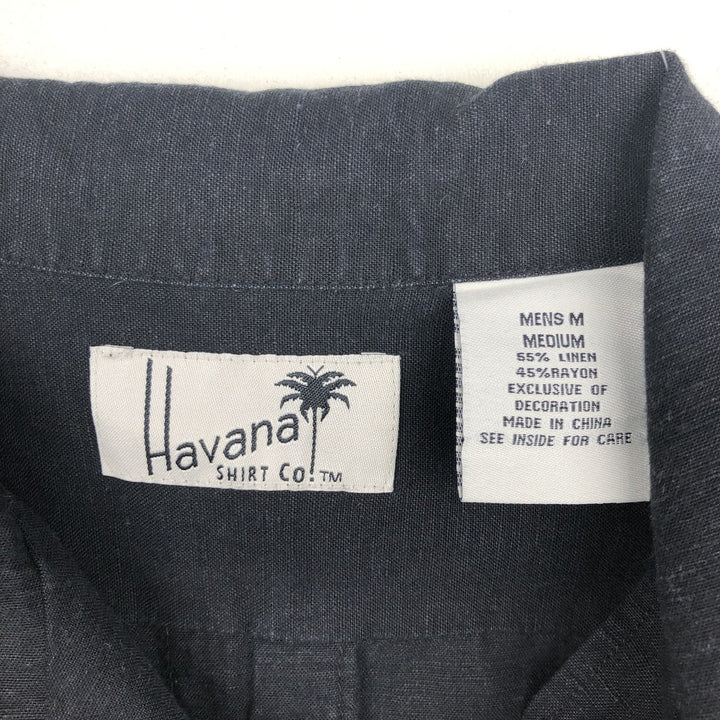Havana Short Sleeve Open Collar Mexican Shirt Cuban Shirt Box Shirt Men's M Size linen black type Vintage Second Hand