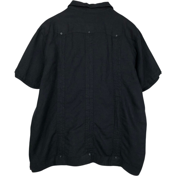 Havana Short-Sleeve Open-Collar Mexican Shirt, Cuban Shirt, Boxy Shirt, Men's XXL Equivalent linen black type Vintage Second Hand