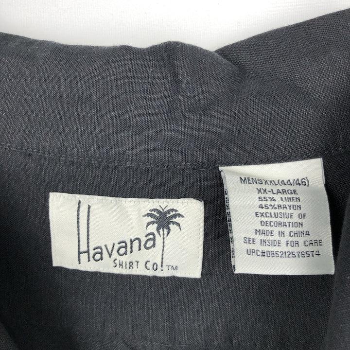Havana Short-Sleeve Open-Collar Mexican Shirt, Cuban Shirt, Boxy Shirt, Men's XXL Equivalent linen black type Vintage Second Hand
