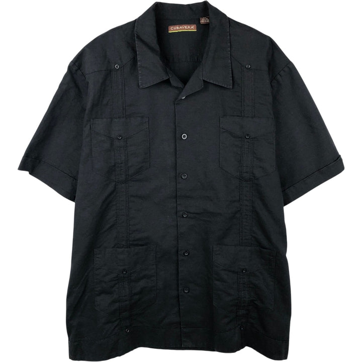 CUBAVERA Short Sleeve Open Collar Mexican Shirt Cuban Shirt Box Shirt Men's XXL linen black type Vintage Second Hand