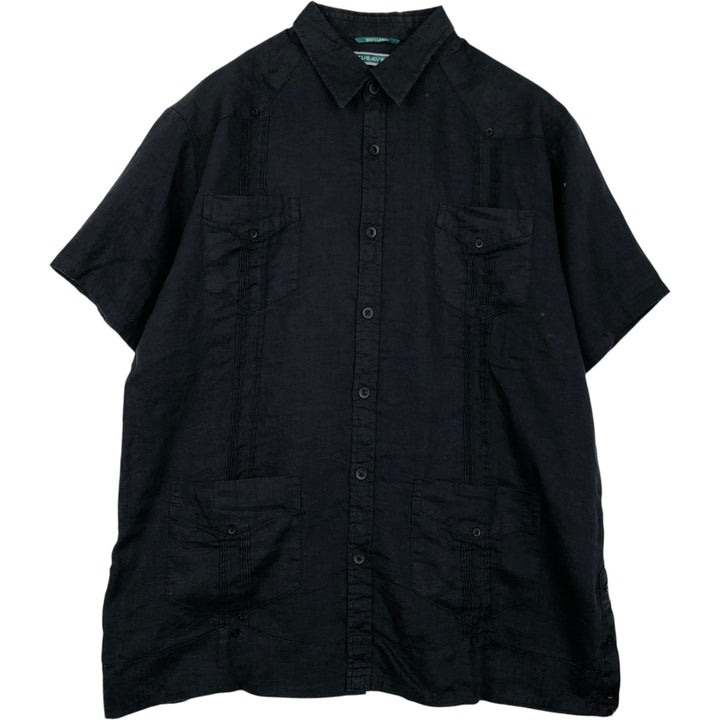 CUBAVERA Short-Sleeve Mexican Shirt, Cuban Shirt, Men's Size L (Equivalent), Boxy Shirt linen black type Vintage Second Hand
